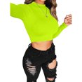 thumbnail image 2 of Hauts Courts à Manches Longues pour Femmes, Col Roulé Mi-Haut, Couleur Unie, Pulls Slim, 2 of 8