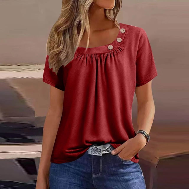 asjyhkr T-Shirts d'Été pour Femmes Col Rond Manches Courtes Légers T-Shirts Décontractés Mode Confortables Basiques
