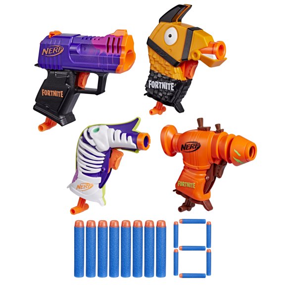 Nerf Fortnite Fortnitemares Blaster Pack, 4 Dart Blasters & 8 Nerf Elite Foam Darts