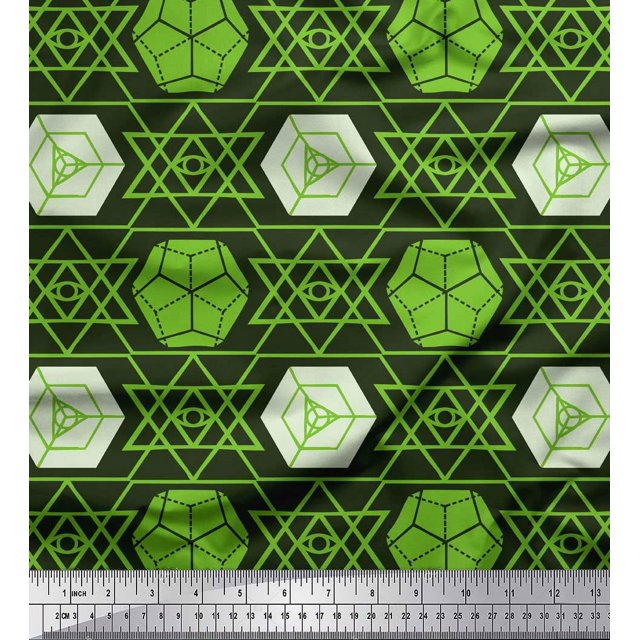Soimoi Green polyester Crepe Fabric Geometrical Star Geometric Print Fabric by Yard 42 Inch Wide