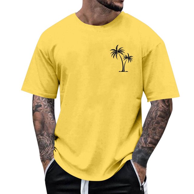 Pisexur Shirts for Man T Hommes Mode Décontractée Imprimé Col Rond Pull T-Shirt Manches Courtes Blouse Jaune,S Chemises de Golf Hommes & Chemises Hommes