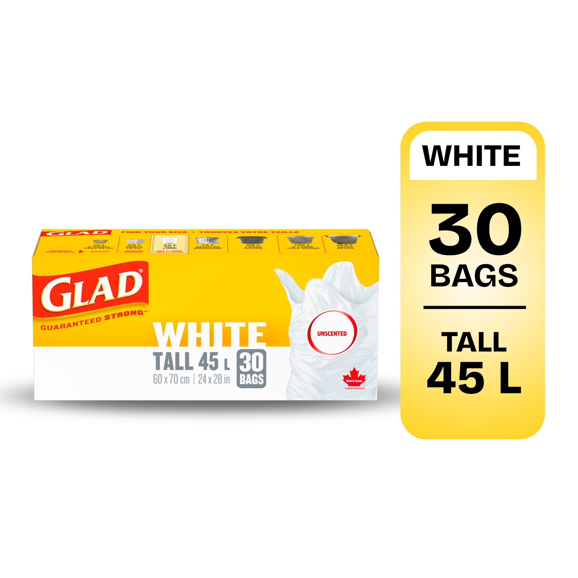 Glad White Garbage Bags - Tall 45 Litres -