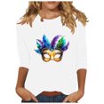 thumbnail image 2 of Hauts pour Femmes Manches 3/4 Imprimé Carnaval Décontracté Col Rond Manches Trois-Quarts T-shirt Ample Blanc TTG, 2 of 5