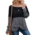 thumbnail image 3 of Femmes Manches Longues Col Rond Noeud Ourlet Couleur Bloc Pull Top, 3 of 6