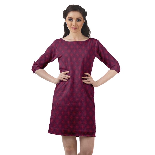 Moomaya Robe d'Été pour Femmes à Manches 3/4, Robe Droite Décontractée avec Poches