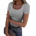 thumbnail image 1 of Pxiakgy T-Shirts à Manches Courtes Col Rond Côtelé Ajusté Décontracté Été Slim Basique pour Femmes Taille:S-2TG, 1 of 1