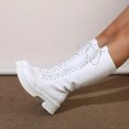 thumbnail image 4 of Dakaela Knee High Boots Women Lace up Fashion Leather Fall Combat Boots Platform Motorcycle Riding Boot with Side Zipper White 7.5, 4 of 9