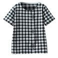 thumbnail image 1 of Pompotops Women Autumn Tops Plus Size Button Flower 3/4 Sleeve Linen T-shirt Blouse, 1 of 9