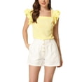 thumbnail image 1 of INSPIRE CHIC Women's Gingham Tops Square Neck Ruffle Cap Sleeves Summer Blouse XS Yellow, 1 of 6