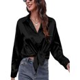 thumbnail image 4 of Innerwin Tops Lapel Neck Women Shirts Work Button Down Single Breasted Blouse Black M, 4 of 7