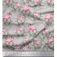 thumbnail image 1 of Soimoi Grey Cotton Duck Fabric Grass & Flamingo Bird Print Sewing Fabric Yard 42 Inch Wide, 1 of 3