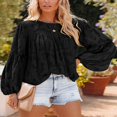 thumbnail image 5 of Womens Bell Sleeve Blouse Crewneck Lace Tops Floral Textured Babydoll Shirts, 5 of 5