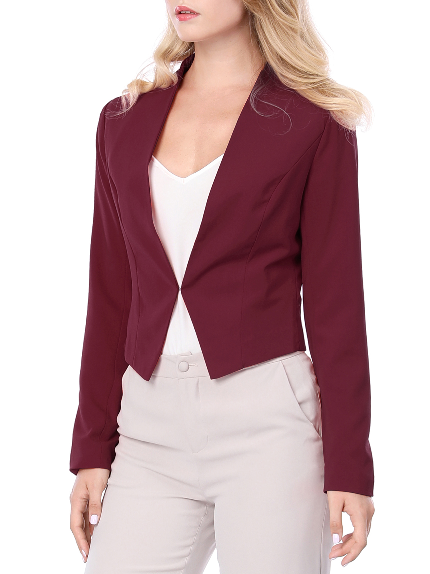 INSPIRE CHIC Veste Blazer Courte Sans Col pour Femme, de Travail/bureau/affaires Décontracté