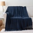 thumbnail image 4 of BATTILO HOME Navy Blue Throw Blanket for Couch, Acrylic Knit Woven Blanket, Lightweight Decorative Soft Nap Throw with Tassel for Chair Bed Sofa Travel Picnic, Suitable for All Seasons, 50"x60", 4 of 7