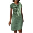 thumbnail image 2 of Jusqu'à 65 % de Rabais! Robes d'Été Mode pour Femmes 2024 Grande Taille Nouvelle Allure Élégante Col Rond à Nouer Manches Courtes Couleur Unie Coton Coton Lin Robe, 2 of 6