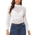 thumbnail image 1 of INSPIRE CHIC Blouse à Col Roulé pour Femme à Manches Longues en Maille Semi-Transparente en Dentelle Florale Haut TP Blanc, 1 of 6