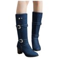 thumbnail image 3 of Bottes Mode en Denim pour Femmes à Talon Carré Chaudes, Décontractées, à Tige Longue, 3 of 9