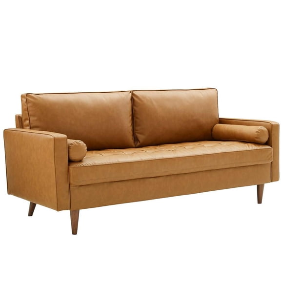 Modway Valour Modern Style Upholstered Faux Leather Sofa in Tan