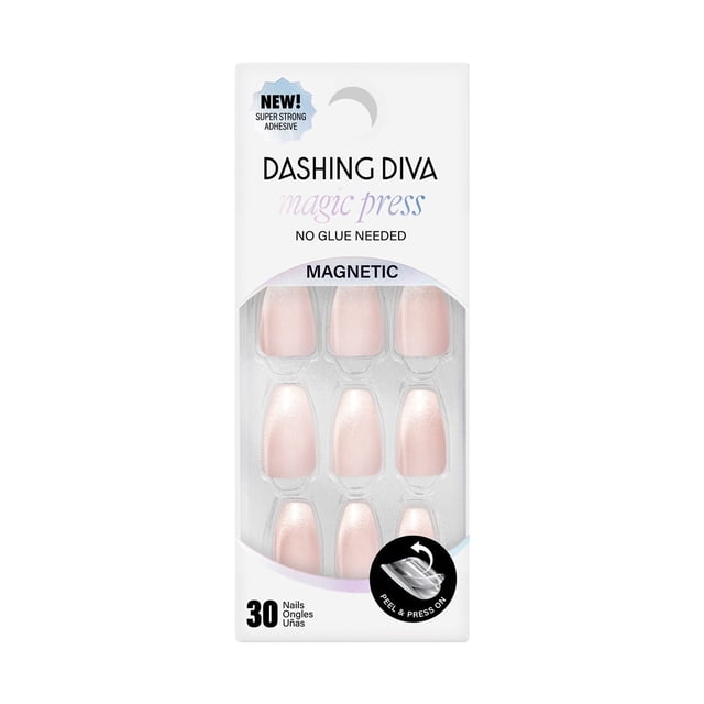 DASHING DIVA - MAGIC PRESS - Ongles en gel Métalliques à Presser DIAMOND BLISS Argentés avec Forme Longue de Cercueil, Fini Lustré et Effet Scintillant, Dotés d'Un Nouvel Adhésif super Résistant Offrant jusqu'à 10 Jours d'Imperméabilité, Résistants aux Éclats, Emballés avec 30 Ongles pour une application Facile Sans Colle et un Retrait en Douceur avec MAGIC Off