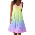 thumbnail image 2 of Robes d'Été à Étages pour Femmes 2024 Décontractées Tendance, Robes Soleil à Étages pour Femmes, Robes d'Été pour Femmes Plage Sans Manches à Bretelles Spaghetti Robe Teinture sur Nœuds Dégradé à Volants Fluide Plissée Robes, 2 of 5