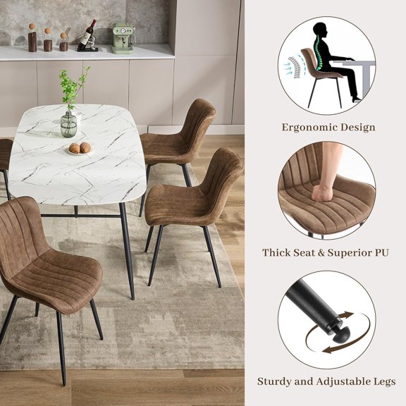 Kojooin Chaises de Salle à Manger Rembourrées, Ensemble de 2, Chaises de Cuisine en Cuir avec Pattes en Métal et Coussins en Éponge à Haute Densité