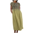 thumbnail image 2 of Meichang Robes en Lin pour Femmes 2024 Rétro à Imprimé Floral Coupe Ample Robes Midi Manches Courtes Col Rond Robes d'Été Décontractées Évasées Légères Confortables Longues Robes de Travail Jaune m, 2 of 5