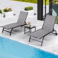 thumbnail image 1 of Yoleny Chaise Longue de Patio de 26 Pouces de Large avec Roues, Ensemble de 2 Chaises Longues de Piscine avec Dossier Réglable, Chaises Longues d'Extérieur en Textilène Imperméable avec Table d'Appoint pour Patio, Bord de Piscine, Terrasse, Gris, 1 of 7