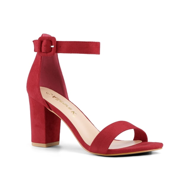 BLISSFUL STEP Women's Shoes Ankle Strap Block Heel Buckle Open Toe Sandals Red 7.5
