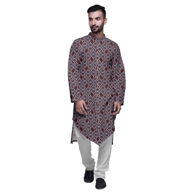 Atasi Button Down Asymmetric Printed Long Sleeve Rayon Kurta Pyjama Set