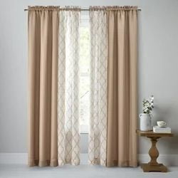 Mainstays Kingswood Solid and Printed Sheer Grommet Window Curtains Panel Set, 4 Piece, Black, 27.5" W x 84" L