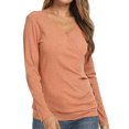 thumbnail image 4 of Women Wrap Front Side Buttons Long Sleeve V Neck Plain Shirt, 4 of 6