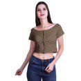 thumbnail image 2 of Moomaya Printed Boat Neck Womens Sexy Summer Tops Zip Front Viscose Crop Top, 2 of 4