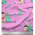 thumbnail image 1 of Soimoi Pink Modal Satin Fabric Snowman & Tree Christmas Print Fabric by the Yard 42 Inch Wide, 1 of 5