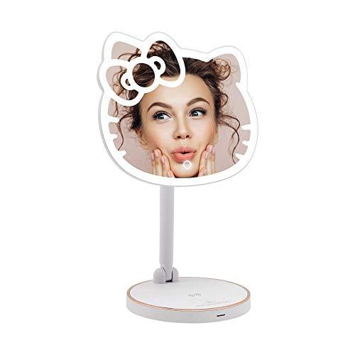 Impressions Vanity Hello Kitty Tabletop Mount LED Rechargeable Makeup Mirror with 360 Degree Rotation, Touch Sensor Desk Mirror with Light Strip and Adjustable Brightness
