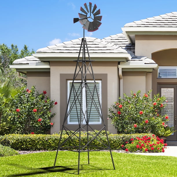 Moulin à Vent Métal Jardin Moulin à Vent Décoratif En Métal Avec Colibri – Sculpture De Jardin Tournante, Poteau Et Roulements, Pour Pelouse Et Patio
