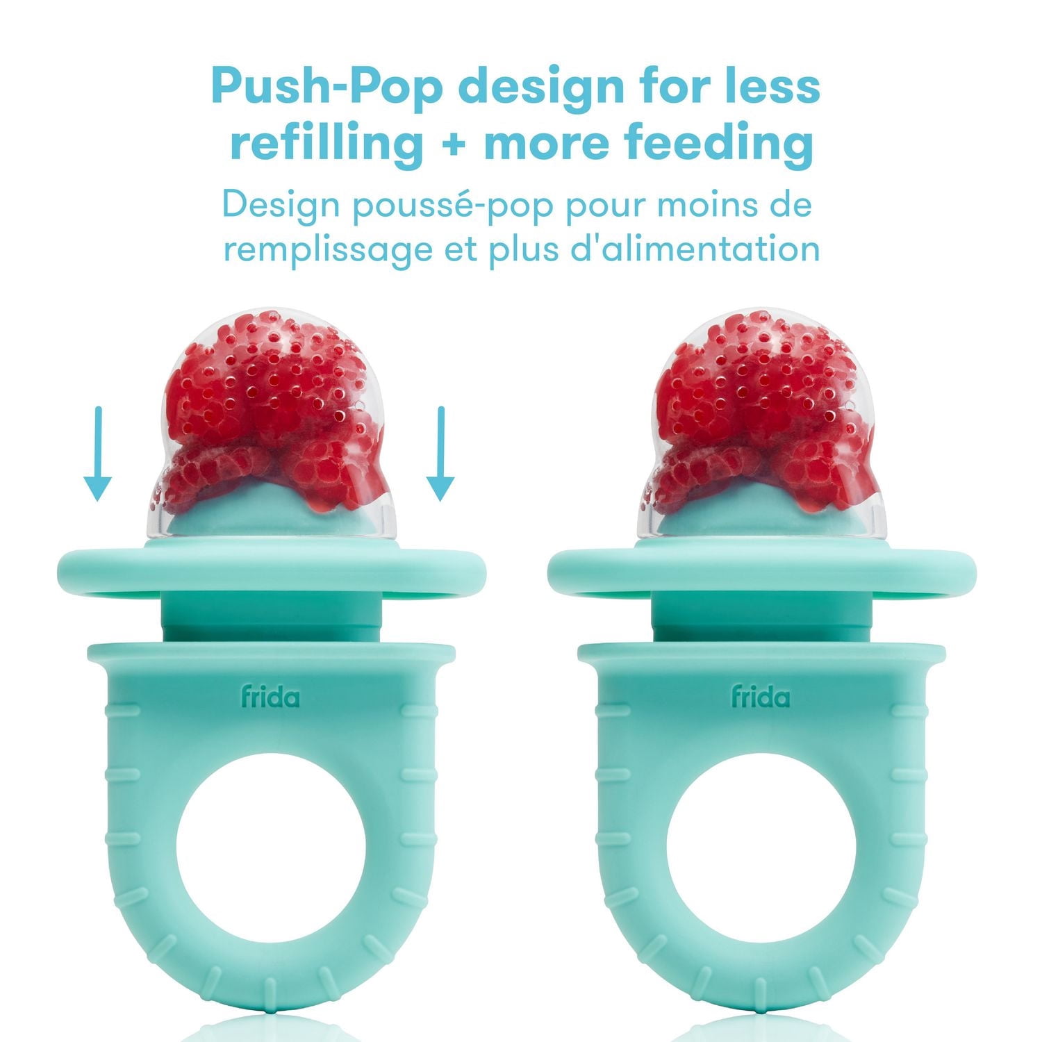 Frida Baby - Push Pop Feeder, Baby Fruit Food Feeders, Safely Introduce New Foods, Easter Basket Stuffer for Babies, Fresh + Frozen, Silicone, BPA Free, Dishwasher Safe - Teal