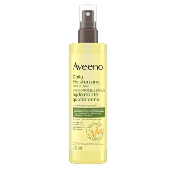 Brume à base d’huile Aveeno Soin hydratant quotidien, avec huiles d'avoine et de jojoba, huile de massage, hydratant quotidien, sans parabènes, 200 ml