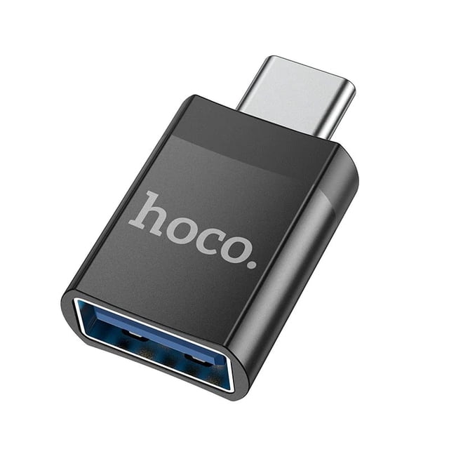 PST USB-C Male to USB-A 3.0 Female OTG Adapter Connector Converter in a sleek black design with visible USB-A port and Type-C connector. Supports data transmission, OTG functionality, and versatile charging for Lightning and Type-C devices. Suitable for connecting peripherals, laptops, and fast charging mobile phones.