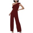 thumbnail image 1 of Yuyuzo Women Rompers 1 Shoulder Sleeveless Ruffle High Waist Loose Wide Leg Pants Elegant Jumpsuits, 1 of 5