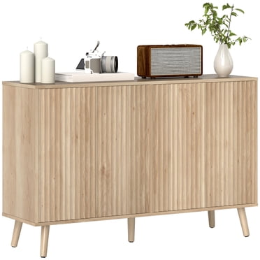 HOMCOM Buffet Moderne à Cannelures avec Tablettes Ajustables Chêne