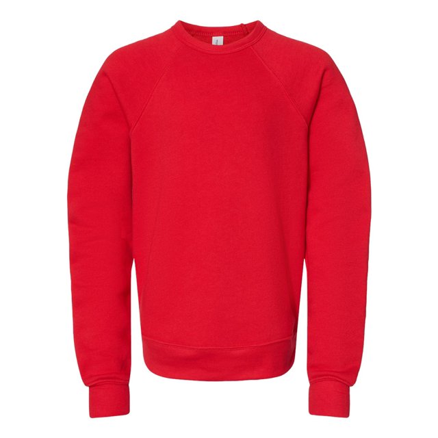 Bella Canvas Boys Sponge Fleece Raglan Sweatshirt, L, Red