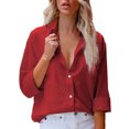 thumbnail image 1 of Sexy Dance Chemises pour Femmes Blouse à Manches Longues Hauts Boutonnés Tunique Décontractée Chemise Col à Revers Rouge Vin 3TG, 1 of 9