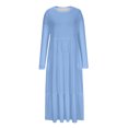 thumbnail image 4 of Penkiiy Robe Décontractée pour Femme à Manches Longues, Col Rond, Coupe Évasée, Robe Longue Fluide à Étages pour la Plage avec Poches, P Bleu Pâle, 4 of 5