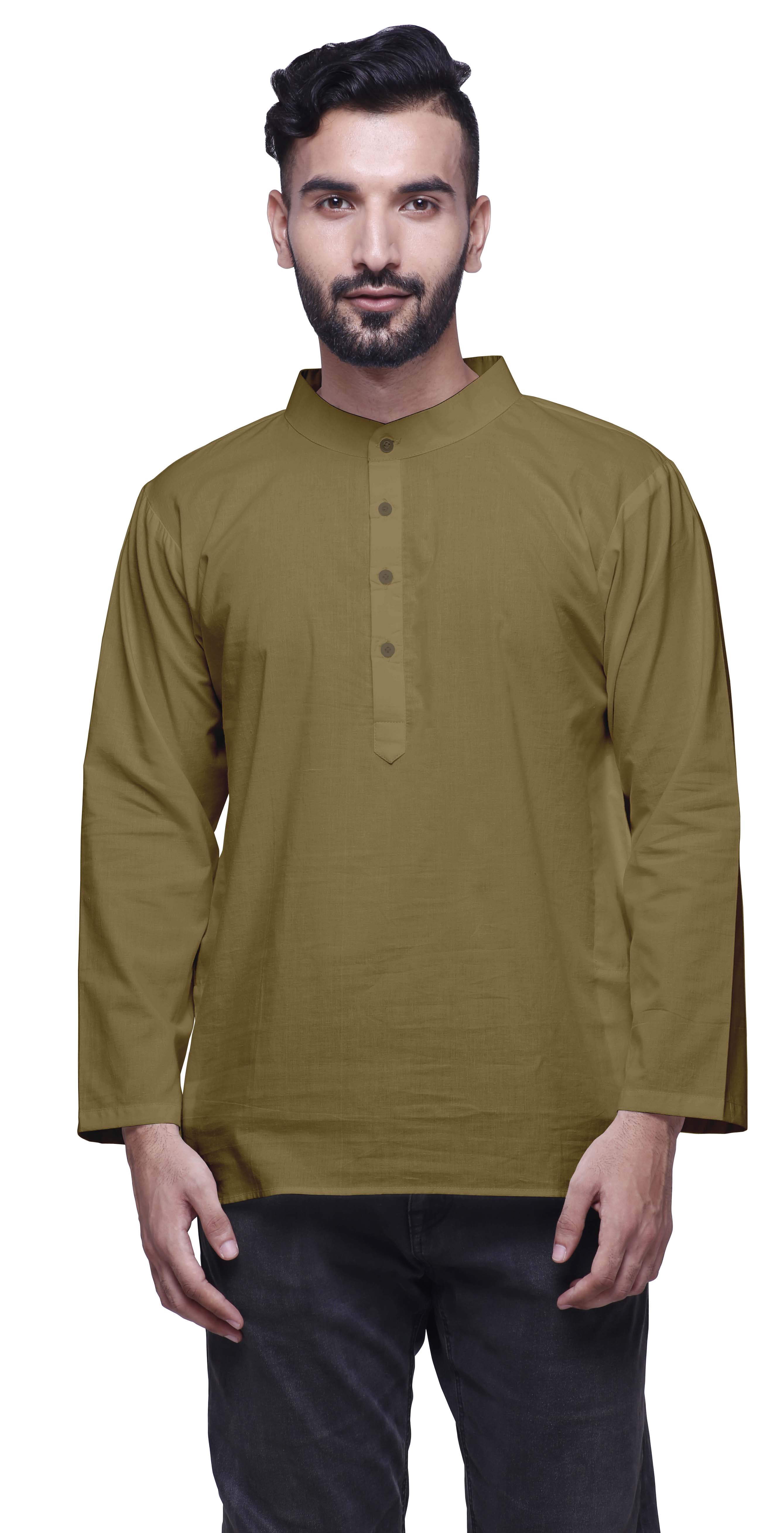 Atasi Kurta Court Uni à Manches Longues pour Hommes, Tenue Décontractée d'Été