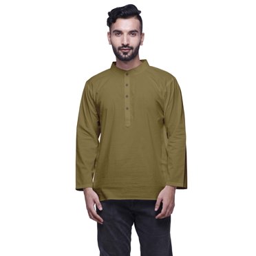 Atasi Kurta à Manches Longues pour Hommes, Chemise Ethnique Unie à Col Mandarin