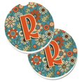 thumbnail image 1 of Carolines Treasures CJ2012-RCARC Letter R Flowers Retro Blue Set of 2 Cup Holder Car Coaster, 1 of 1