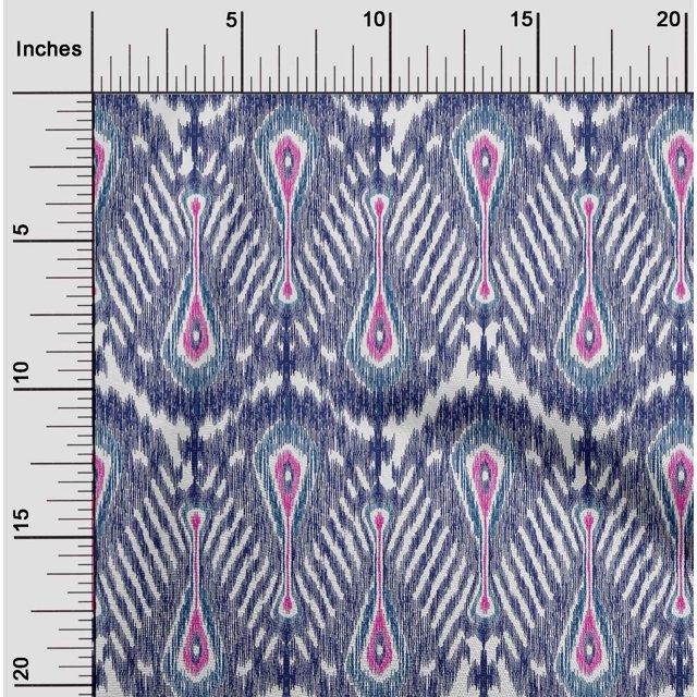 oneOone Polyester Lycra Fabric Big Motif Ikat Printed Fabric 1 Yard 56 Inch Wide