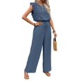 thumbnail image 1 of Jumpsuits for Women Summer Ruffle Sleeves Square Neck Rompers Drawstring Overalls with Pockets Royal Blue M, 1 of 10