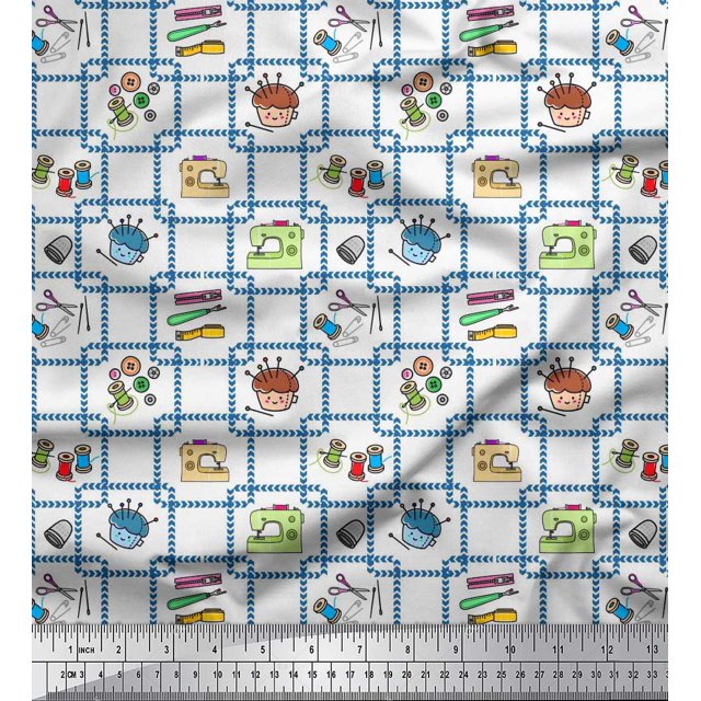 Soimoi Poly Georgette Fabric Thread Reel,Pin & Machine Sewing Decor Fabric Printed Yard 42 Inch Wide
