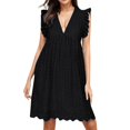 thumbnail image 1 of Ketyyh-chn99 Robes pour Femmes Grande Taille Robe Élégante de Soirée pour Femme Manche à Volants Jupe Évasée à Étages Mini Robe Noir,m, 1 of 4